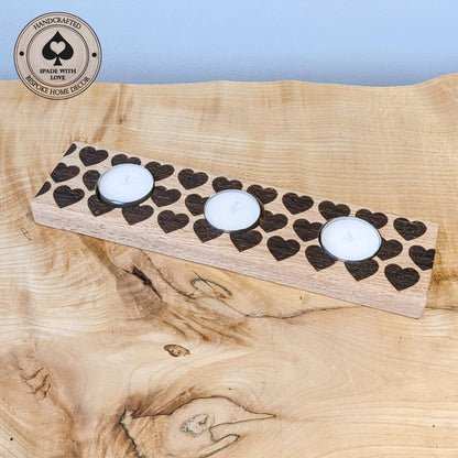 Solid Oak Tea Light Holder with Heart Laser Engraving. Valentines Gift