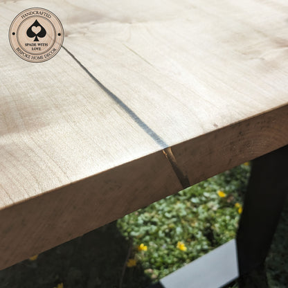 Solid Sycamore Coffee Table with Resin Infill Mounted on black metal legs