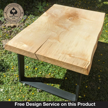Solid Sycamore Coffee Table with Resin Infill Mounted on black metal legs- Free Design Service