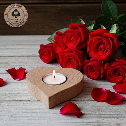 Solid Wood Heart Tea Light Holder - Single Tea Light - Valentines Gift