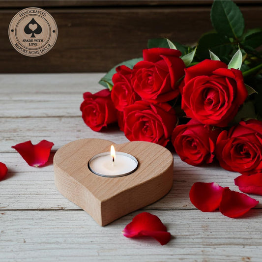 Solid Wood Heart Tea Light Holder - Single Tea Light - Valentines Gift
