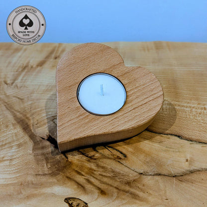Solid Wood Heart Tea Light Holder - Single Tea Light. Valentines Gifts