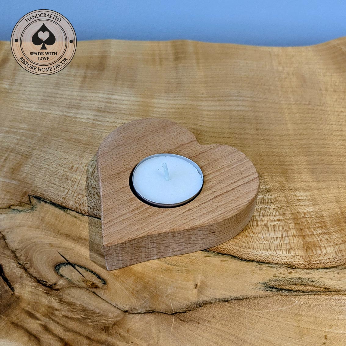 Solid Wood Heart Tea Light Holder - Single Tea Light. Valentines Gifts