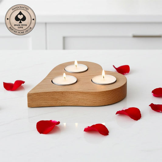 Solid Wood Heart Tea Light Holder - Triple Tea Light - Valentines Gift