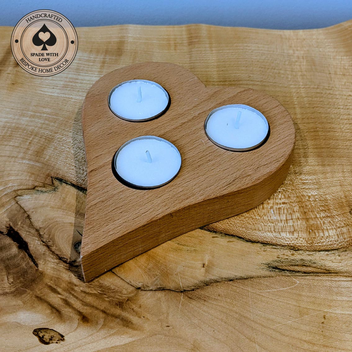 Solid Wood Heart Tea Light Holder - Single Tea Light. Valentines Gifts