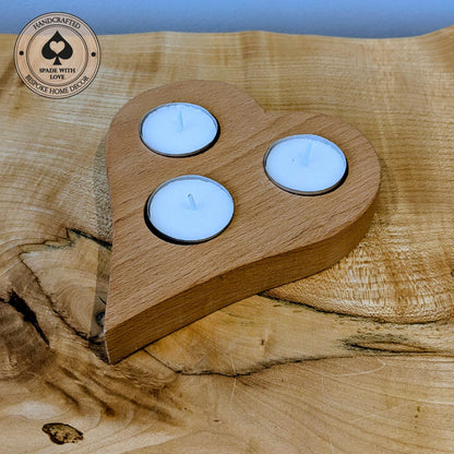 Solid Wood Heart Tea Light Holder - Single Tea Light. Valentines Gifts
