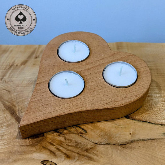 Solid Wood Heart Tea Light Holder - Single Tea Light. Valentines Gifts