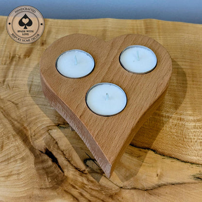 Solid Wood Heart Tea Light Holder - Single Tea Light. Valentines Gifts