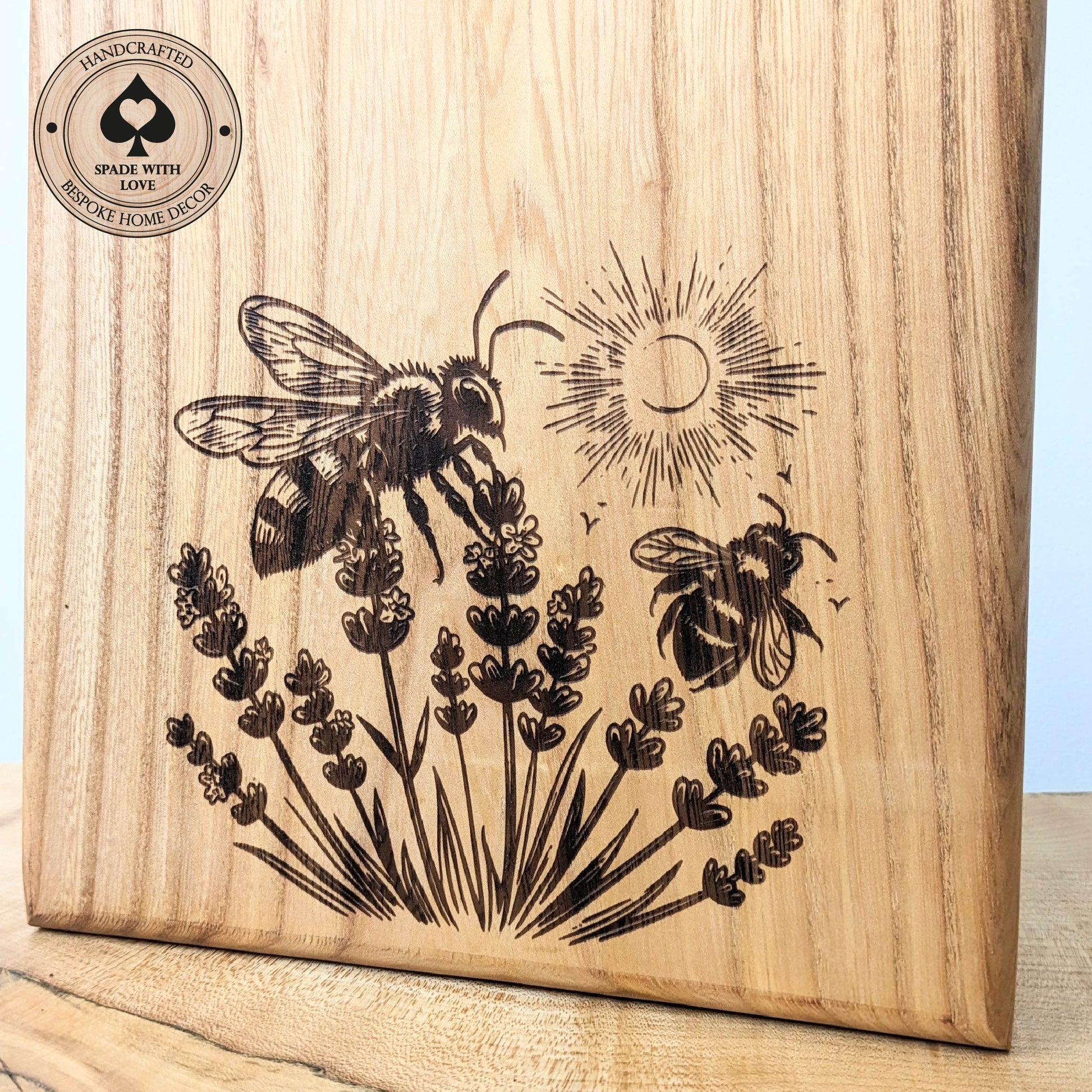 Solid Wood Serving Board - Personalised Serving Board - Custom Wooden Serving Board - Add your Name - Bees and Flowers Serving Board