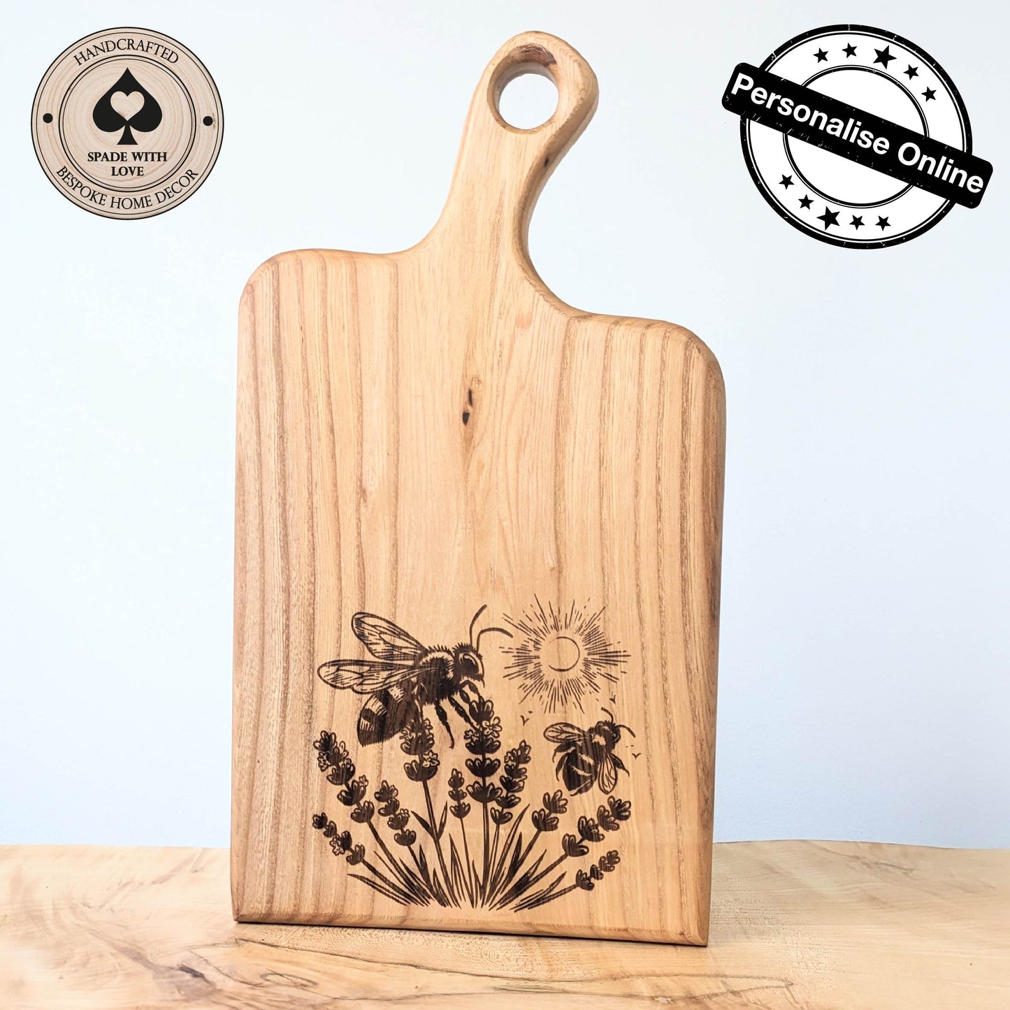 Solid Wood Serving Board - Personalised Serving Board - Custom Wooden Serving Board - Add your Name - Bees and Flowers Serving Board