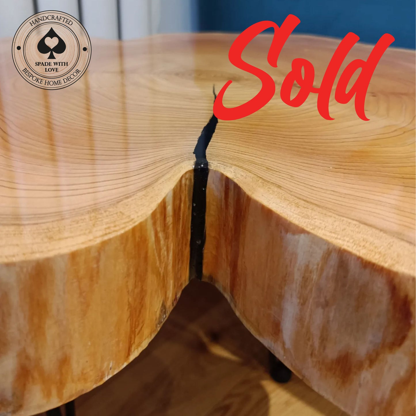 Resin and Wood Side Tables - Natural Wood Shape with Black Resin Infill
