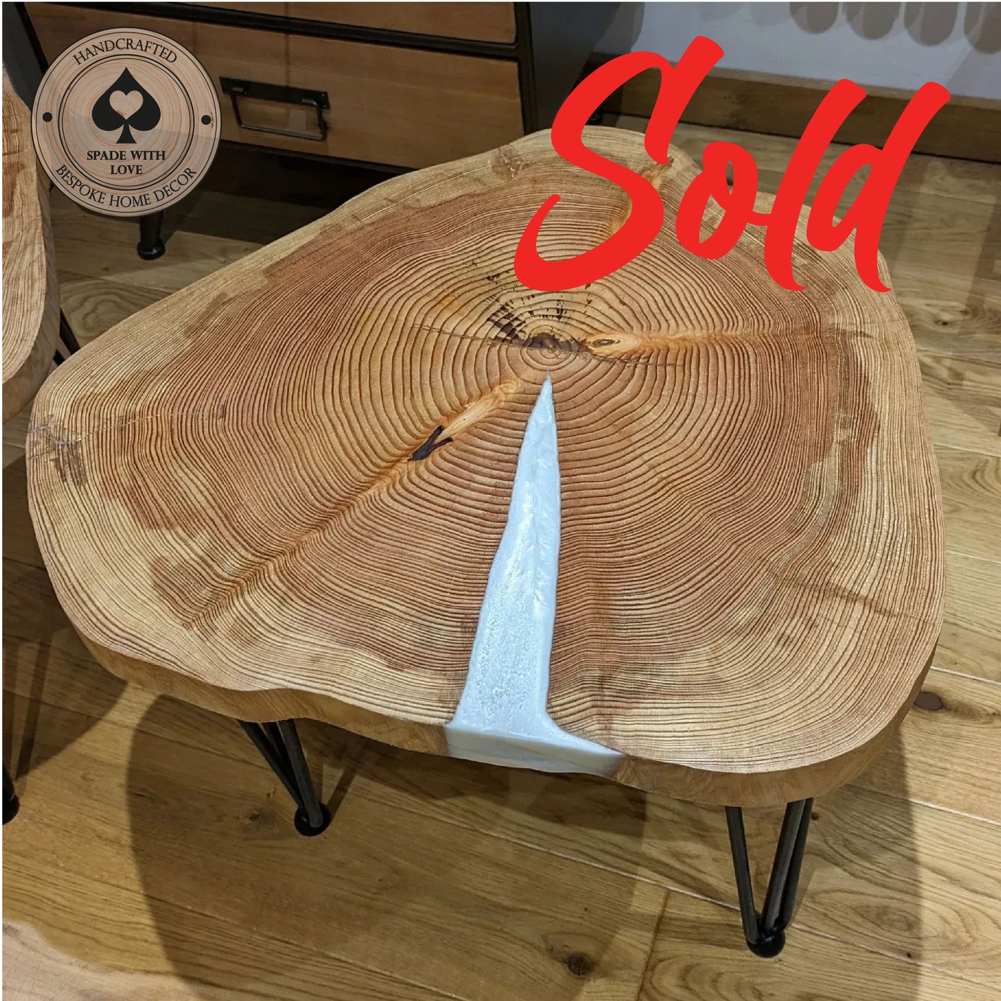 Resin and Wood Side Tables - Classic Natural Wood White Resin Infill