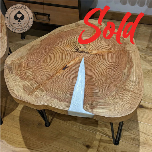 Resin and Wood Side Tables - Classic Natural Wood White Resin Infill