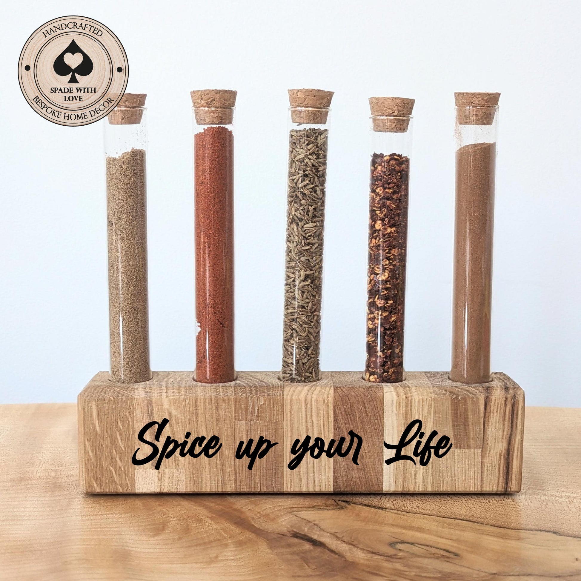 Personalised Spice Rack and Herb Holder Test Tube Spice/Herb Holder Engraved with Herbs (front) and Spices (Back)