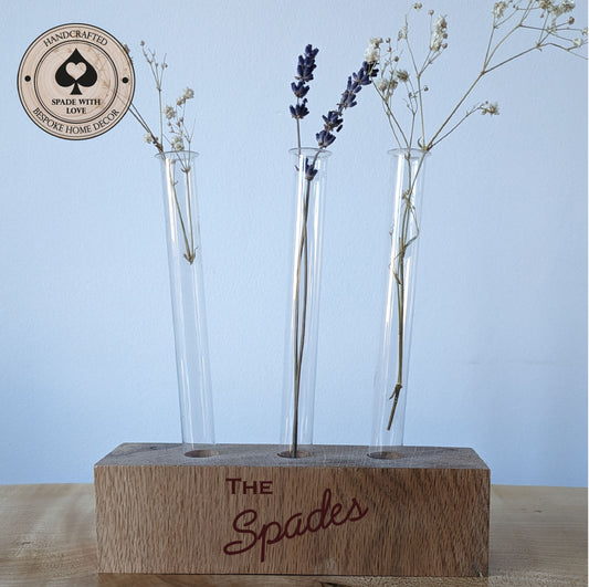 Solid Oak - Flower Test Tube Holder - Custom Engraving