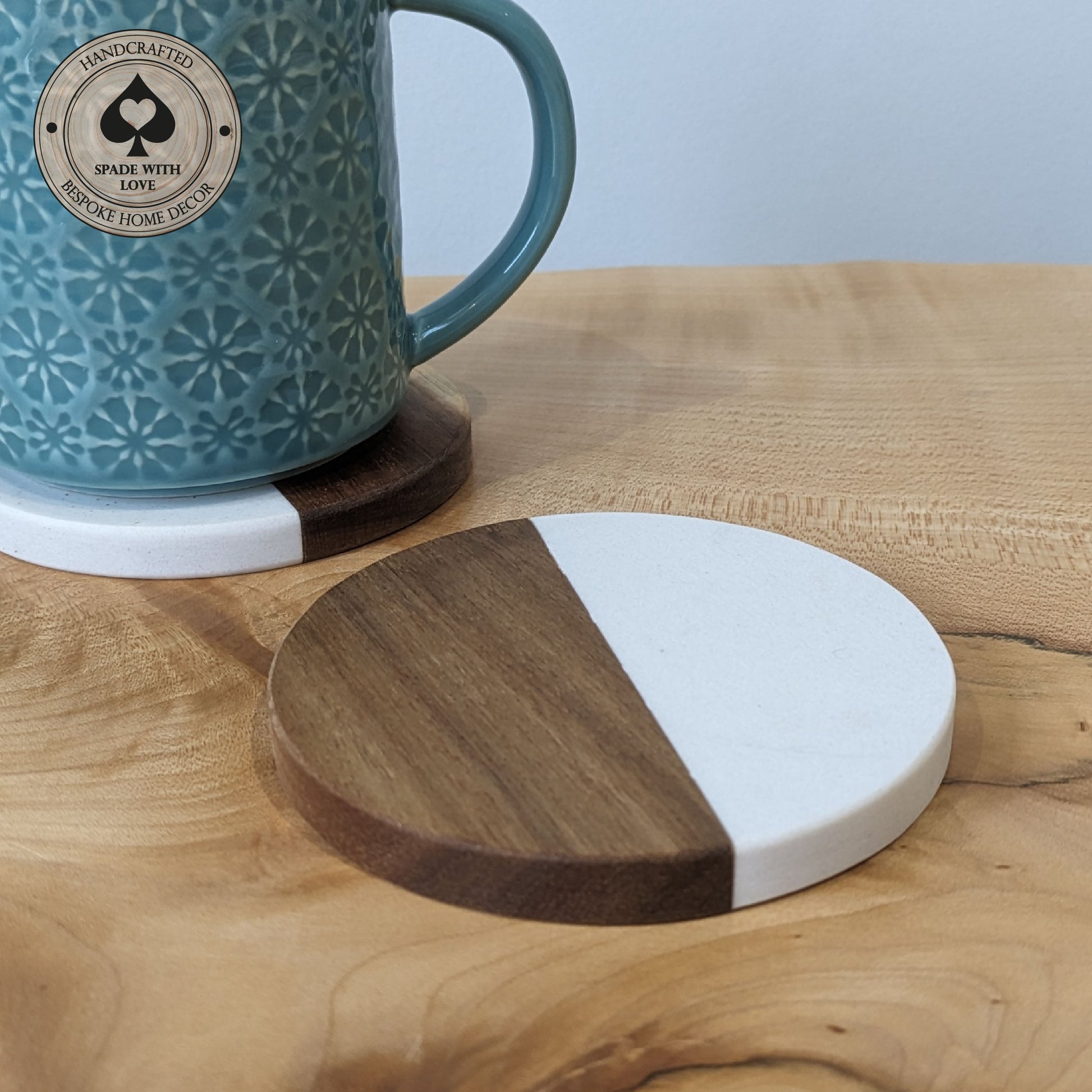 White Marble and Wood Personlaised Coasters - Personalised Name